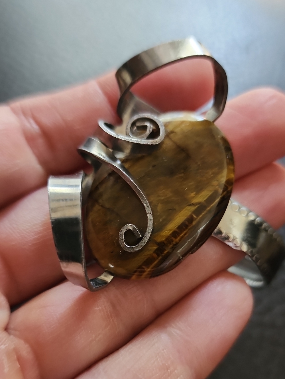 Handcrafted Fork Cuff Bracelet with Brown Stone